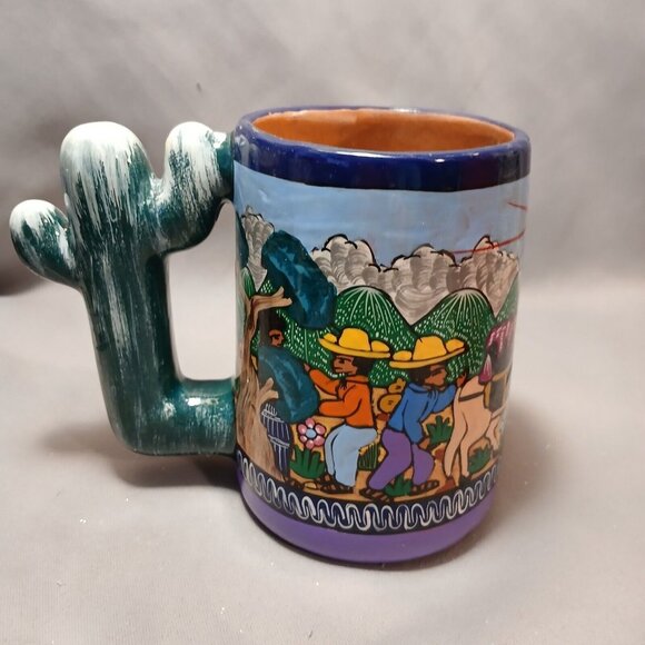 Handpainted South American Cactus Handle Heavyweight Coffee Mug Stein Preowned - Picture 11 of 11